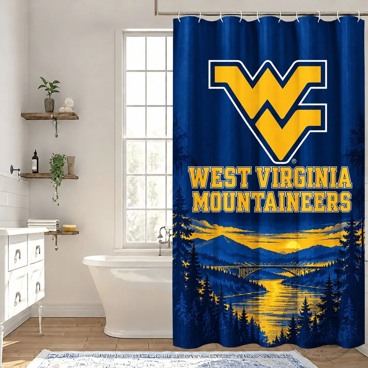West Virginia Mountaineers Mountain Sunset Scenic College Shower Curtain