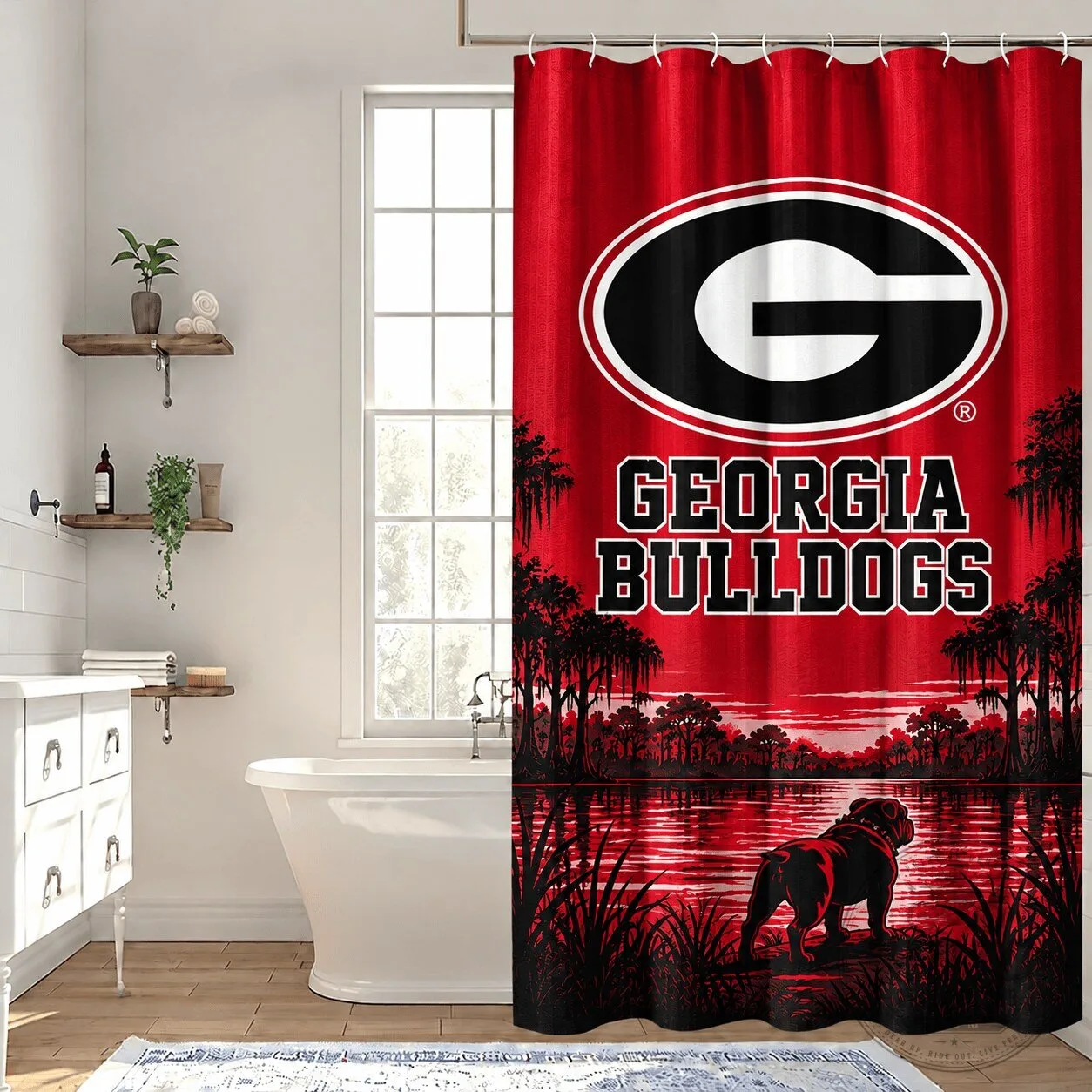 Georgia Bulldogs Football Team Logo and Mascot Red Shower Curtain