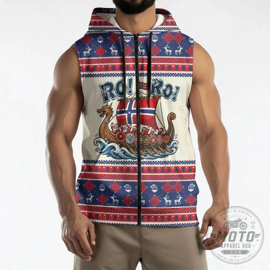 Norway Christmas Viking Ship Ro Ro Santa Claus Sleeveless Zip Hoodie 10 Norway Christmas Viking Ship Ro Ro Santa Claus Sleeveless Zip Hoodie