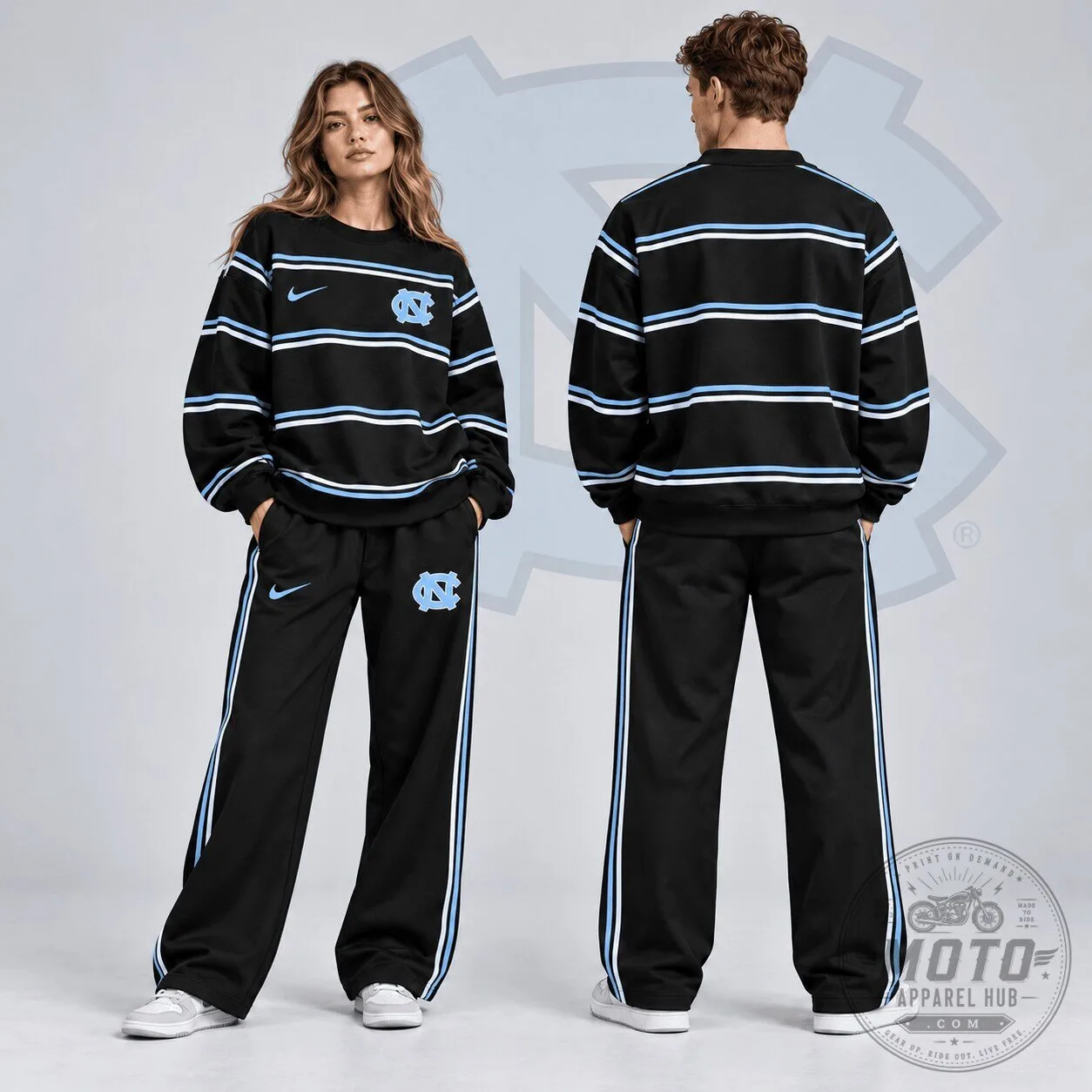 North Carolina Tar Heels NCAA Black Striped Crewneck Sweatshirt