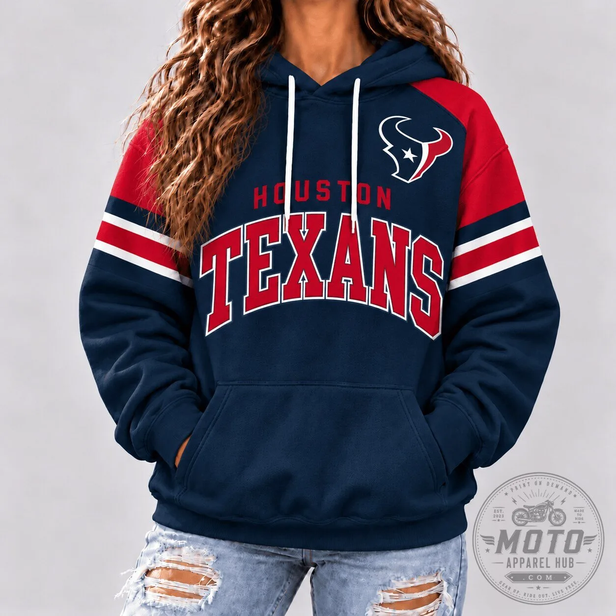 Houston Texans National Football League Retro Varsity Stripe Hoodie 4 Houston Texans National Football League Retro Varsity Stripe Hoodie
