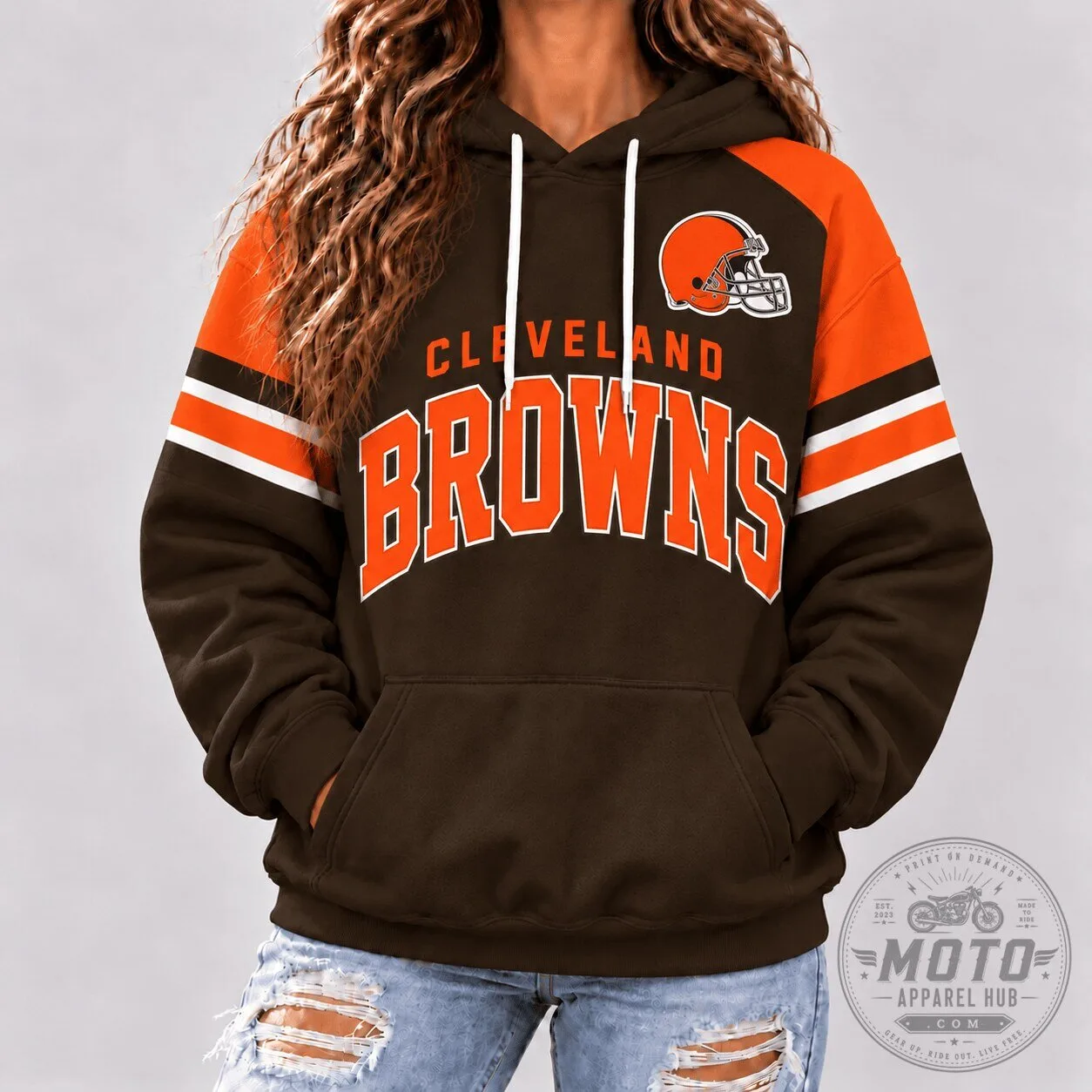 Cleveland Browns Football Team Retro Varsity Stripe Collection Hoodie