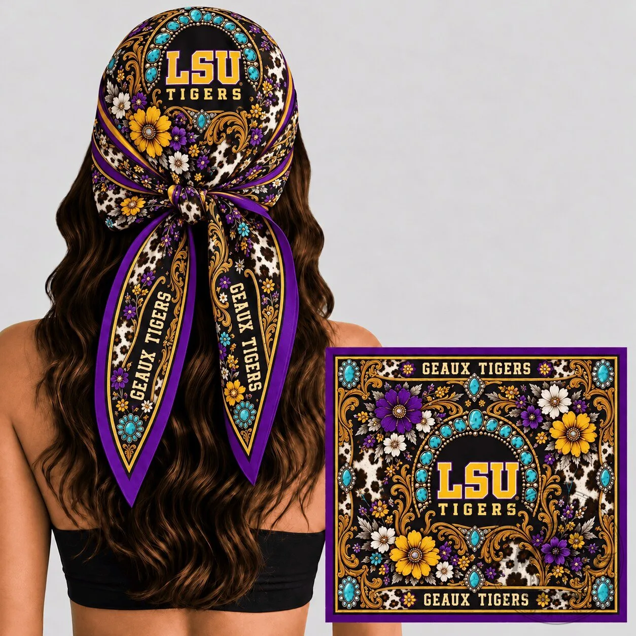 LSU Tigers Floral Western Boho Bandana Scarf