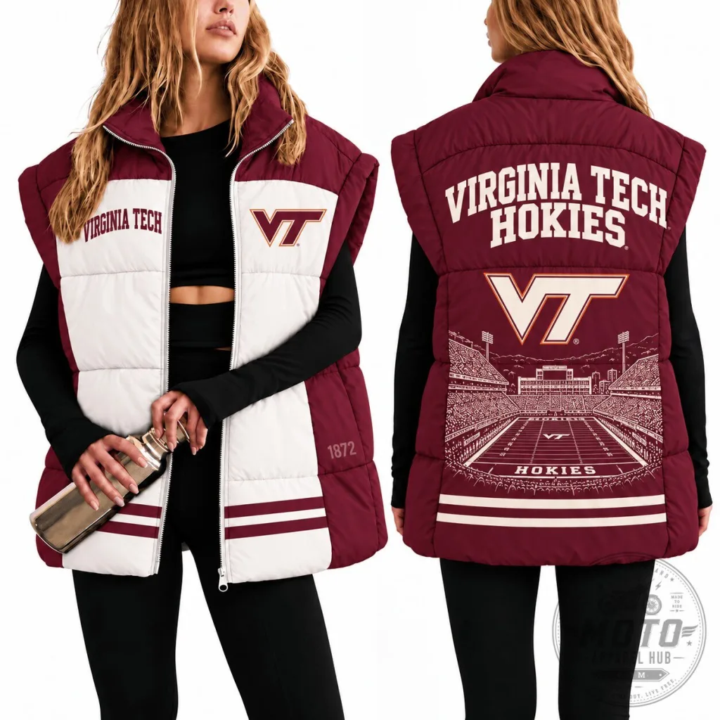 Virginia Tech Hokies Football Stadium Design Women's Puffer Vest Virginia Tech Hokies Football Stadium Design Women's Puffer Vest