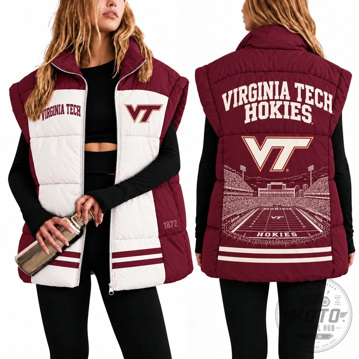 Virginia Tech Hokies Football Stadium Design Women's Puffer Vest 5 Virginia Tech Hokies Football Stadium Design Women