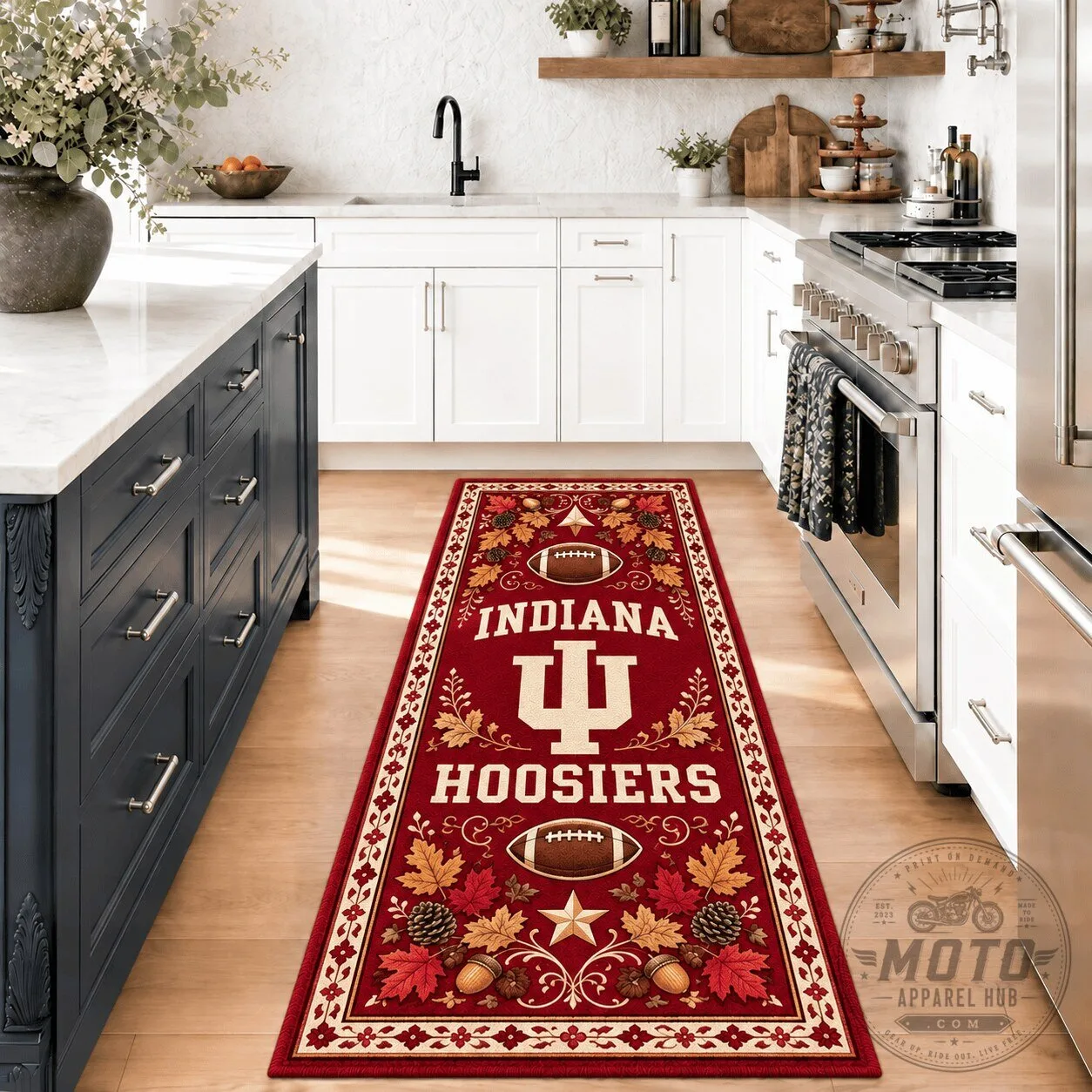 Indiana Hoosiers Football Fall Leaves Kitchen Runner Rug
