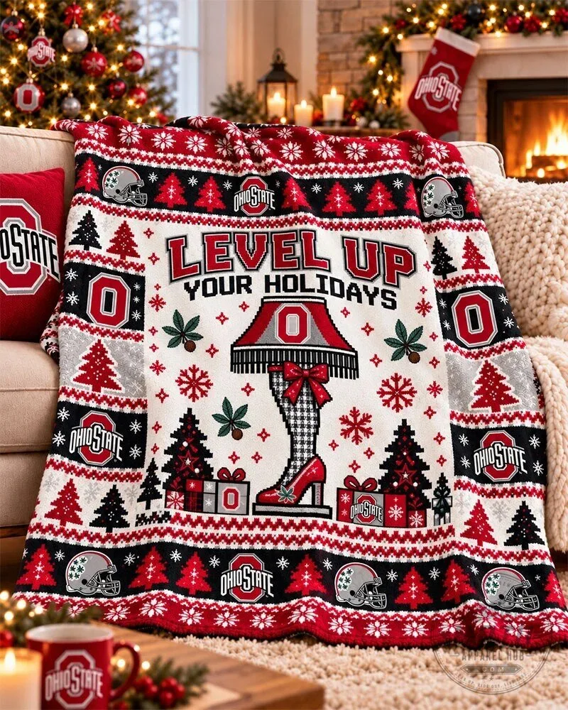 Ohio State Buckeyes Christmas Level Up Your Holidays Blanket