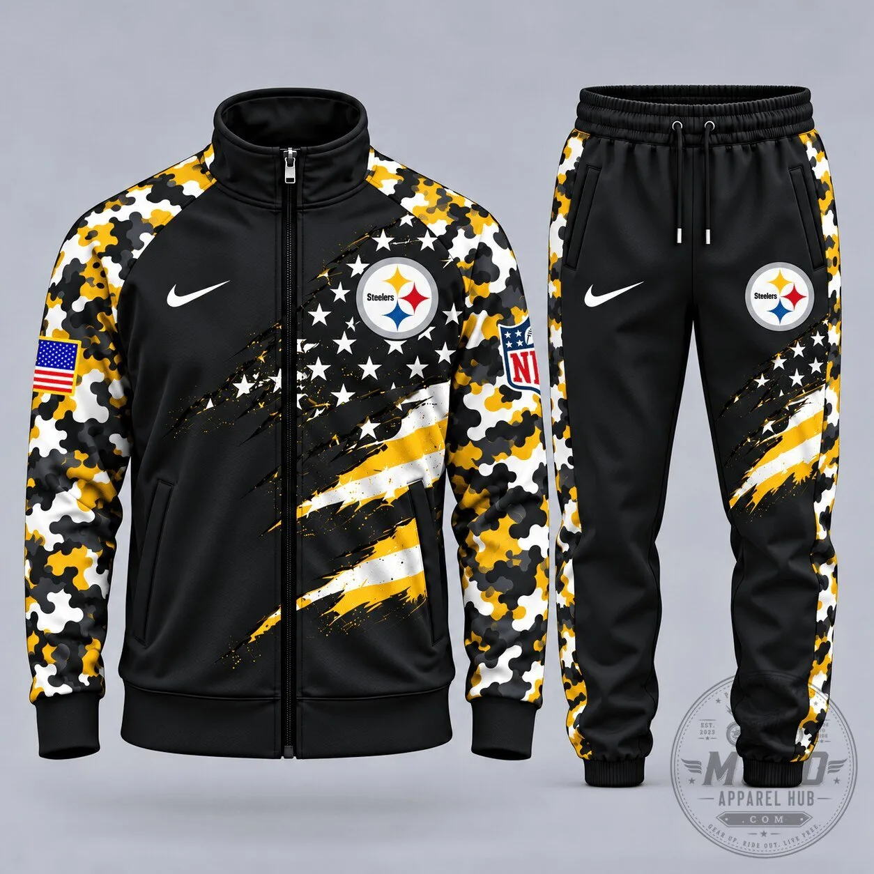 Pittsburgh Steelers American Flag Camouflage Full-Zip Track Jacket 1 Pittsburgh Steelers American Flag Camouflage Full-Zip Track Jacket