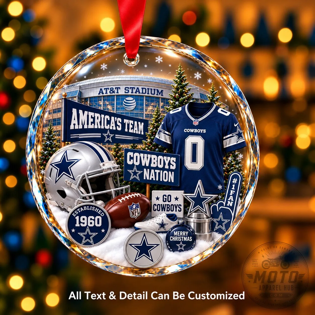Dallas Cowboys Football Team Christmas Tree Glass Ornament