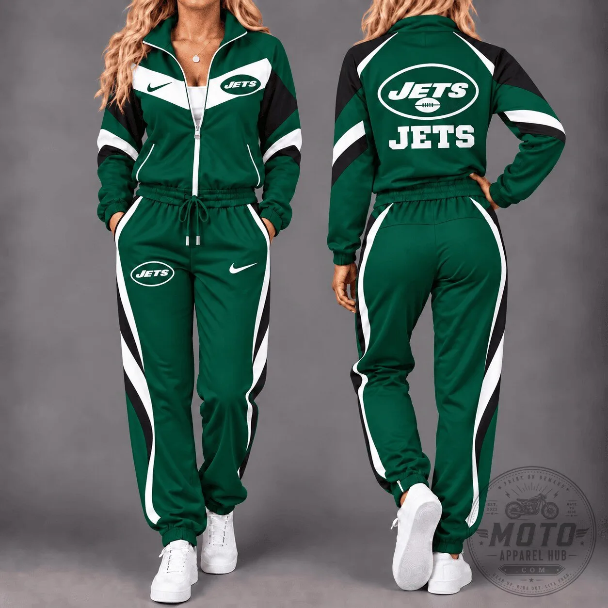 New York Jets Women’s Green and White Tracksuit Jacket and Pants Set
