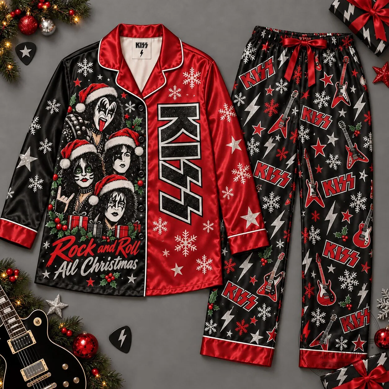 KISS Rock and Roll All Christmas Holiday Pajamas Set