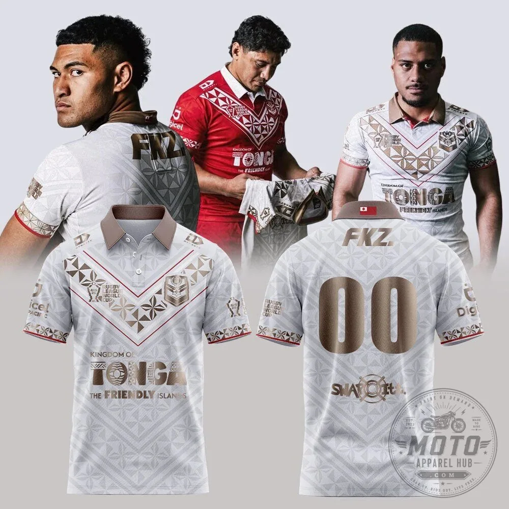 2026 World Cup Polo Shirt in White and Gold for Tonga Rugby League 7 2026 World Cup Polo Shirt in White and Gold for Tonga Rugby League