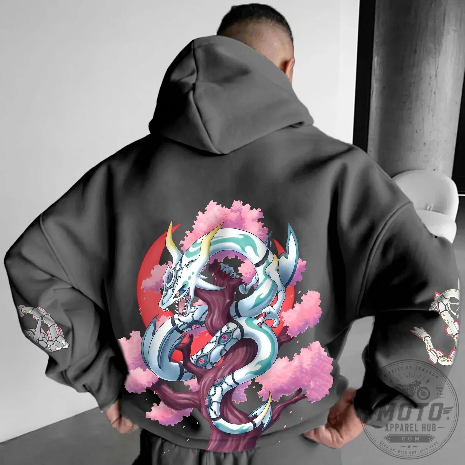 Japanese Dragon Cherry Blossom Tree Graphic Hoodie