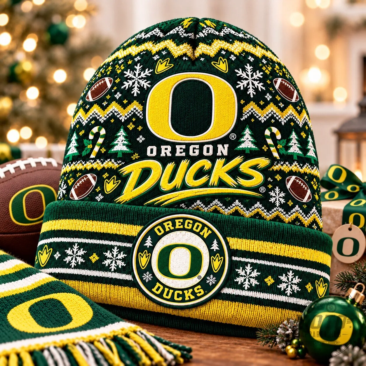 Oregon Ducks Ugly Christmas Sweater Style Beanie Hat