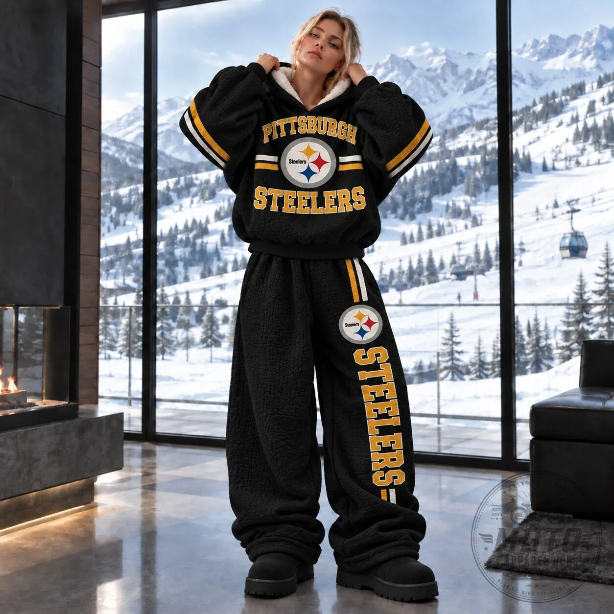 Pittsburgh Steelers Black and Gold Sherpa Fleece Hoodie and Sweatpants Set