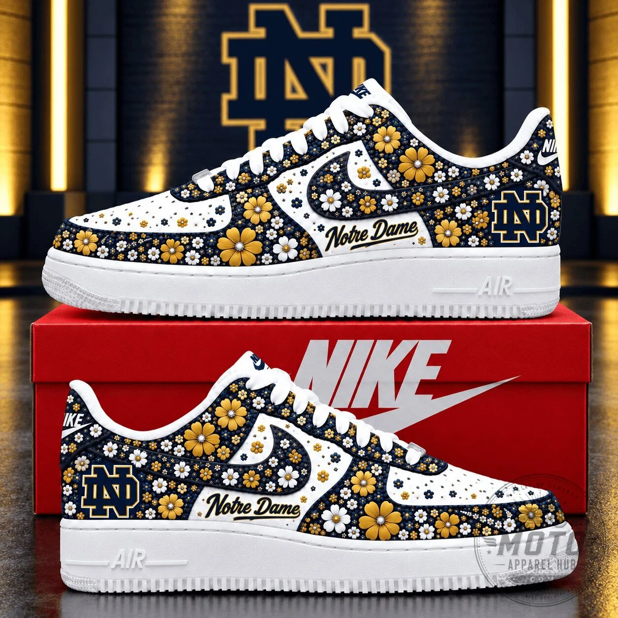 Notre Dame Fighting Irish Floral Pattern Custom Design White Sneakers Shoes
