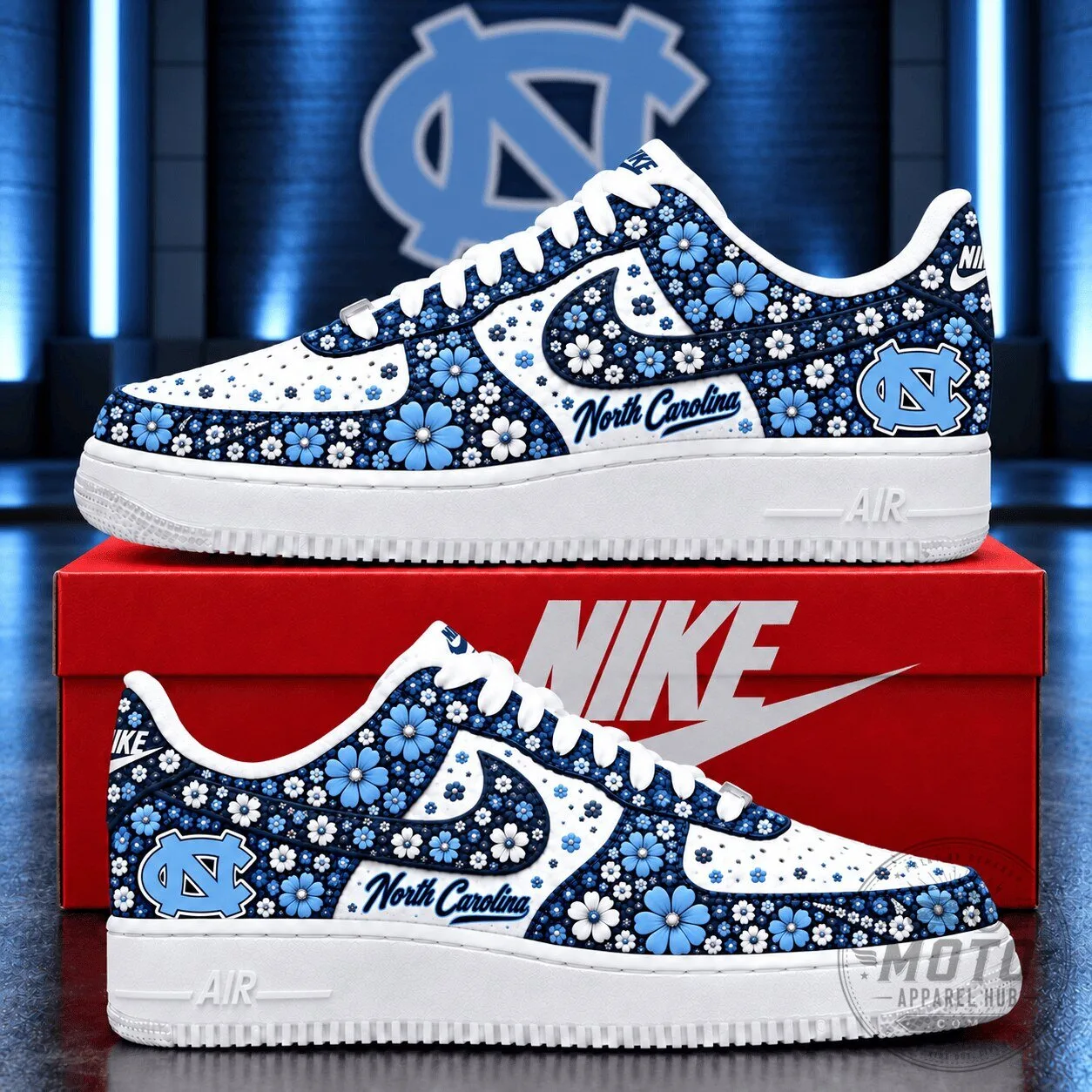 North Carolina Tar Heels Floral Pattern Custom Sneakers