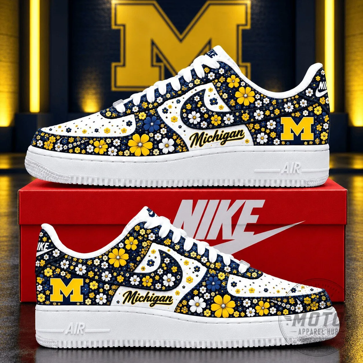 Michigan Wolverines Floral Pattern White Custom Printed Shoes