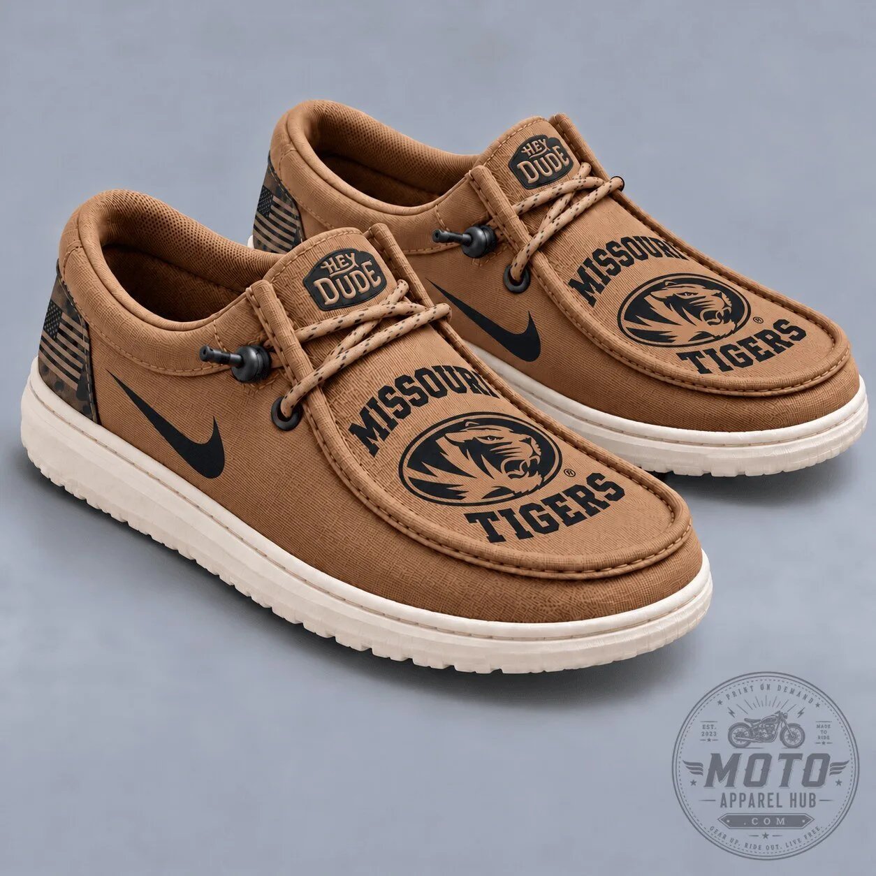 Missouri Tigers NCAA Vintage Military Brown Hey Dude Style Shoes