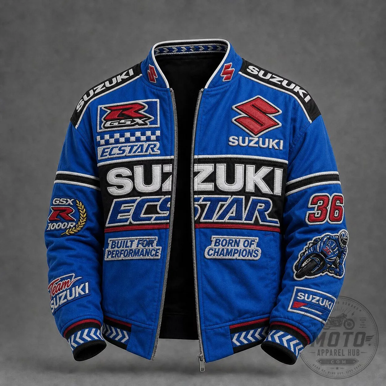 Suzuki Ecstar Racing Motorcycle Bomber Jacket for Men, Built For Performance