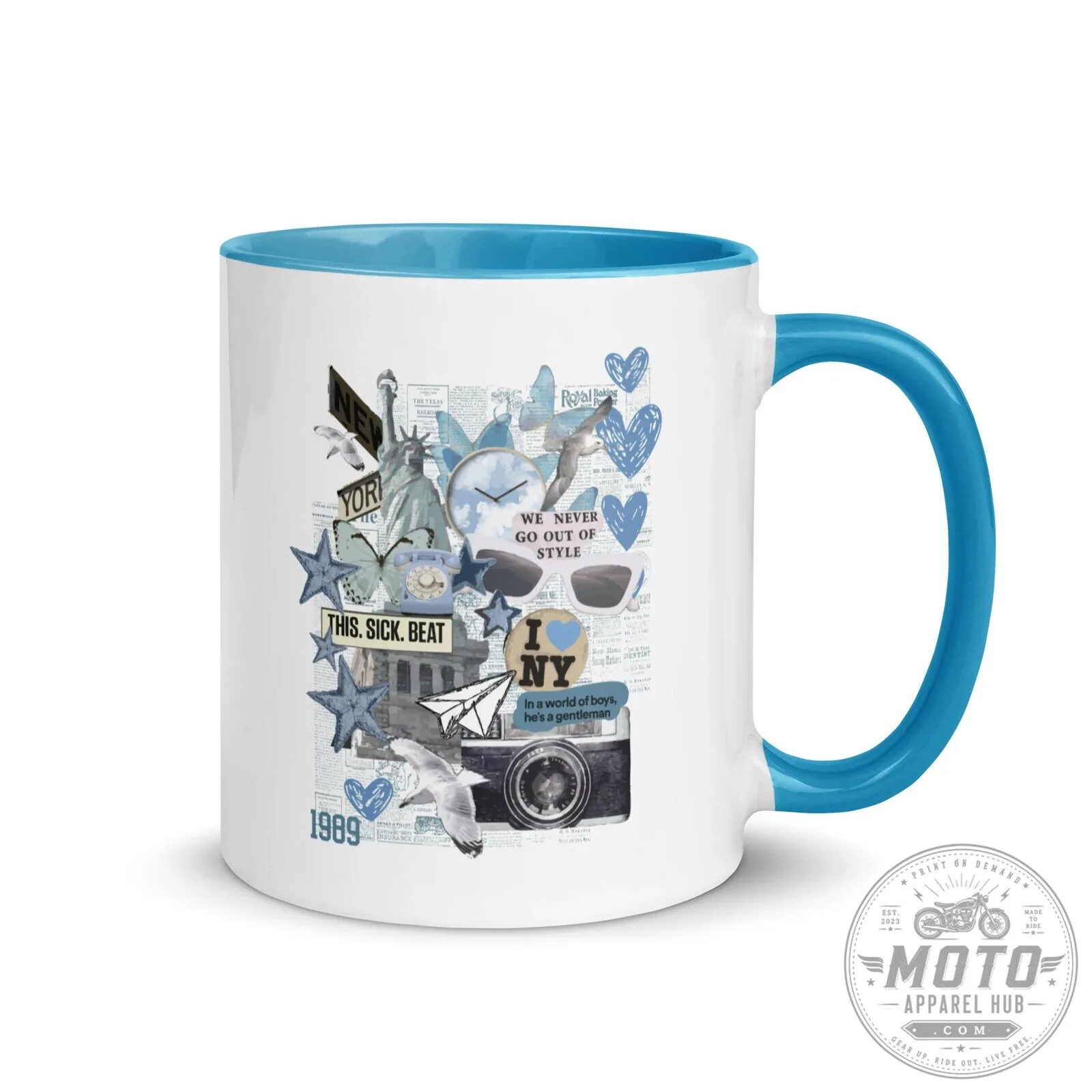 New York Style Collage Blue Heart Pattern Coffee Mug 6 New York Style Collage Blue Heart Pattern Coffee Mug