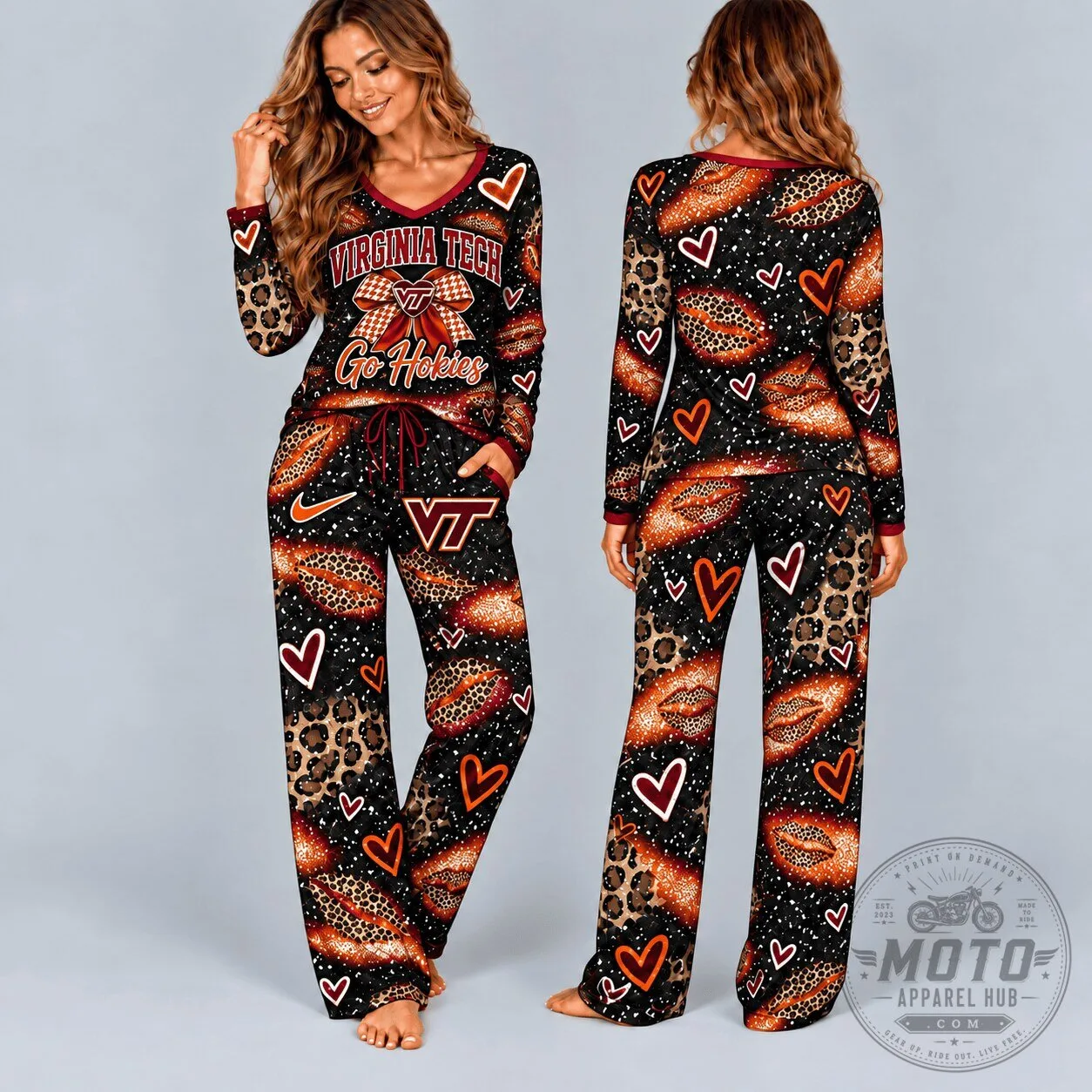 Virginia Tech Hokies Leopard Print Pattern Women's Pajamas Set 9 Virginia Tech Hokies Leopard Print Pattern Women's Pajamas Set
