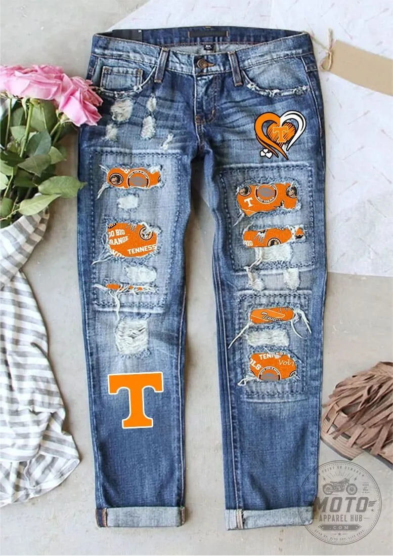 Tennessee Volunteers Distressed Denim Jeans with Patches for Women 3 Tennessee Volunteers Distressed Denim Jeans with Patches for Women