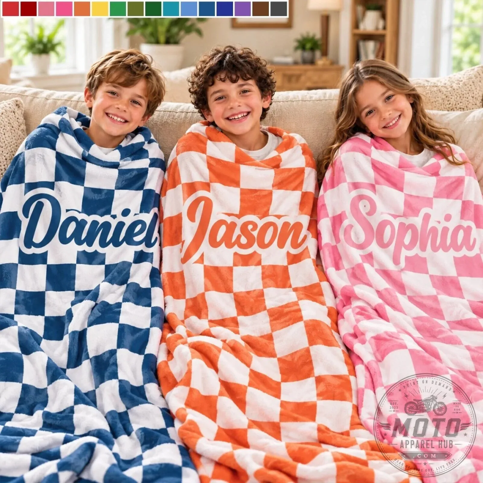 Personalized Checkerboard Name Kids Blanket - Custom Child's Soft Fleece Throw