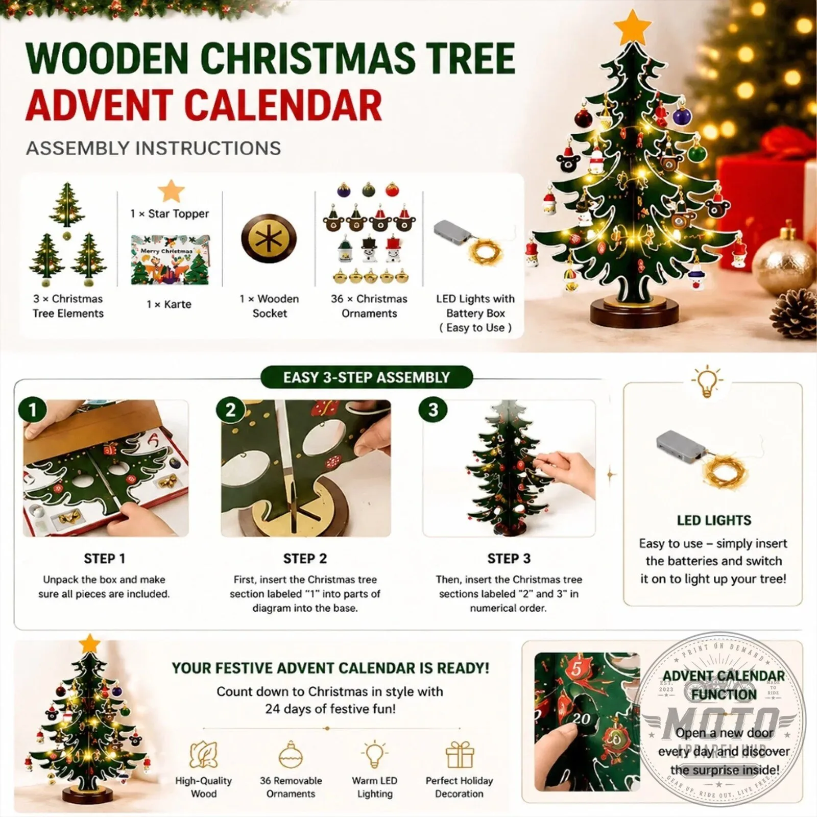 Christmas Tree Advent Calendar with 24 Days of Surprise Ornaments 2D 19 Christmas Tree Advent Calendar with 24 Days of Surprise Ornaments 2D