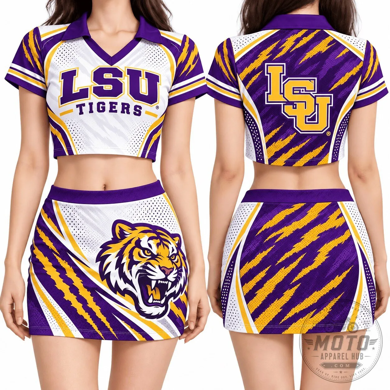 Louisiana State University Tigers Women's Cropped Polo Shirt and Skirt Set