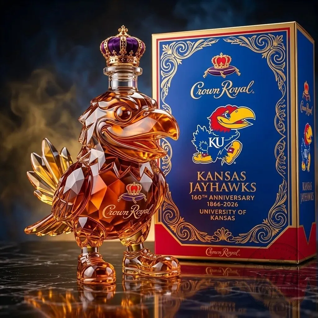 Kansas Jayhawks Crown Royal Whiskey Decanter University of Kansas 160th Anniversary