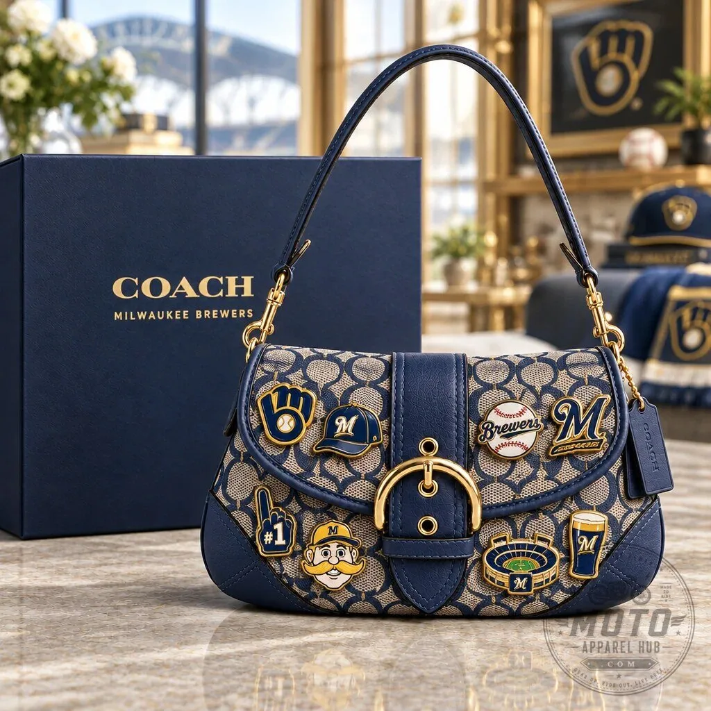 Milwaukee Brewers Coach Signature Pattern Soho Bag With Team Charms