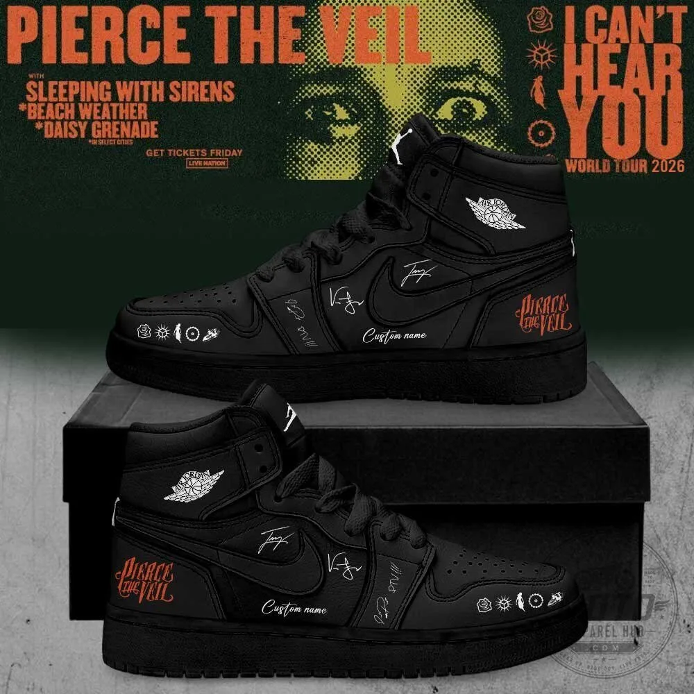 Pierce The Veil I Can't Hear You World Tour 2026 Black Custom Shoes