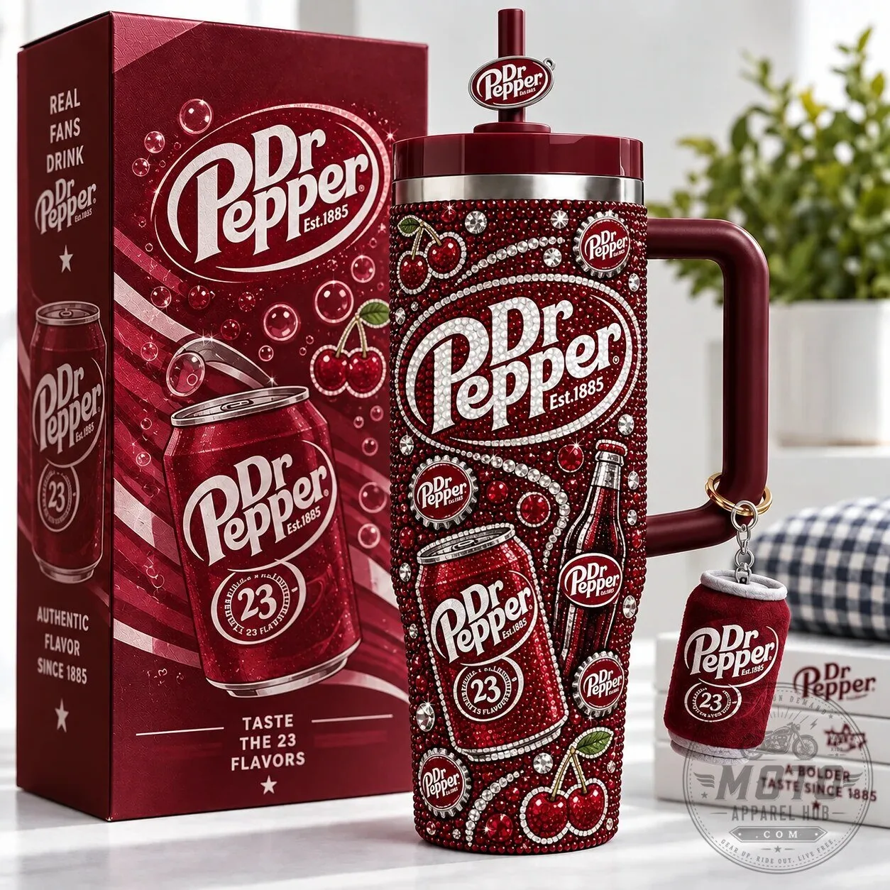 Dr Pepper Est. 1885 23 Flavors Cherry Rhinestone Insulated Tumbler with Handle