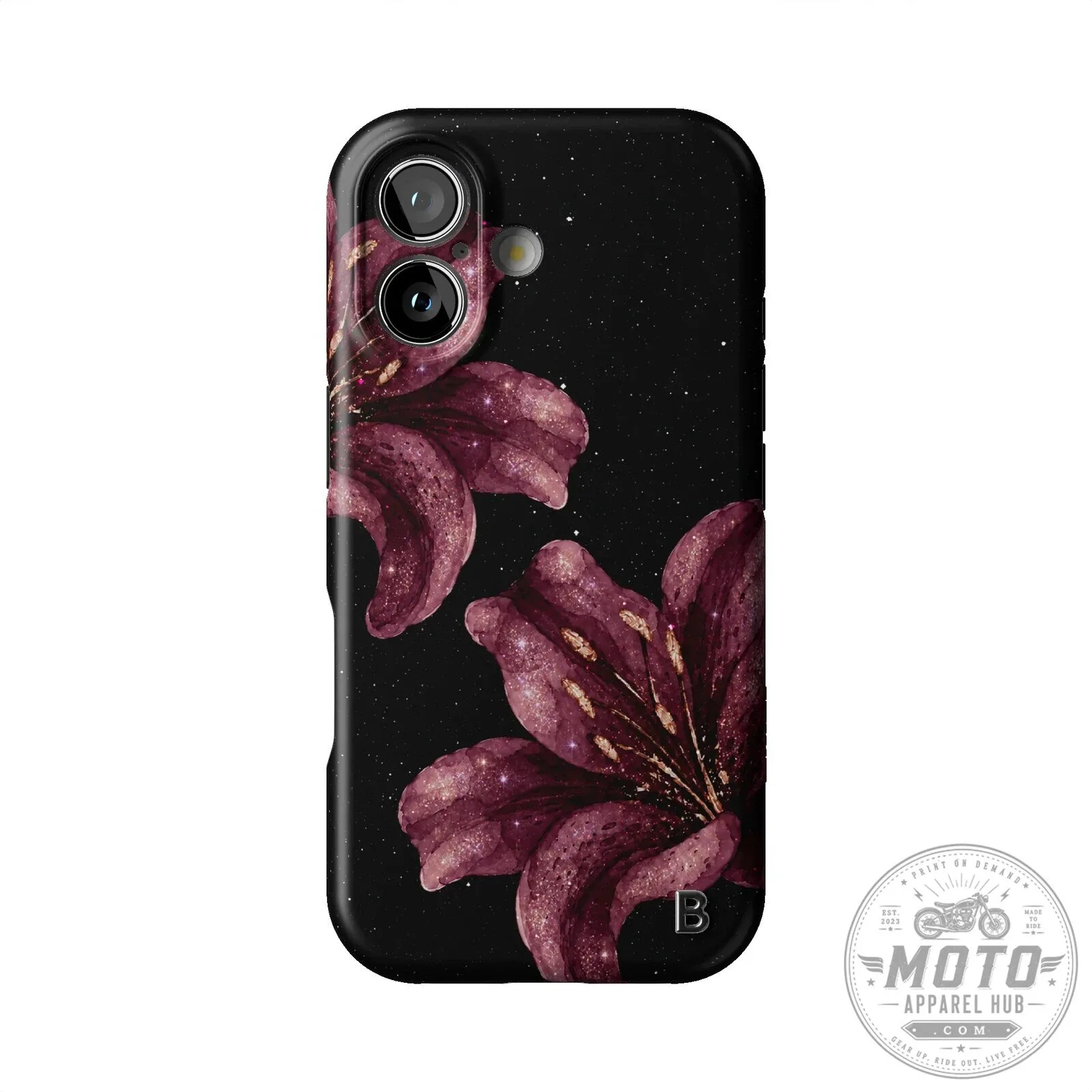 Sparkling Burgundy Floral Design Black Background iPhone Case 12 Sparkling Burgundy Floral Design Black Background iPhone Case