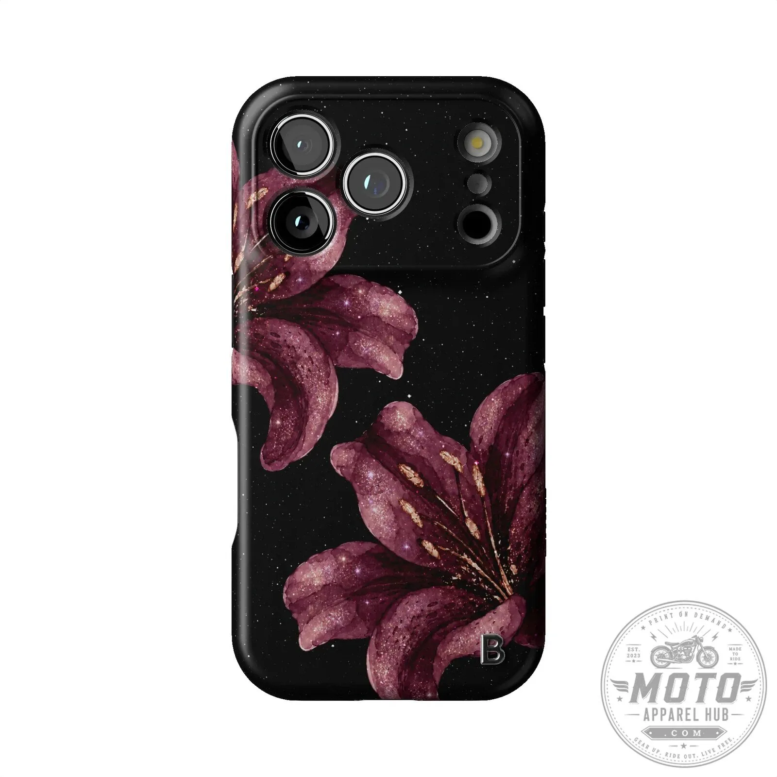 Sparkling Burgundy Floral Design Black Background iPhone Case 13 Sparkling Burgundy Floral Design Black Background iPhone Case