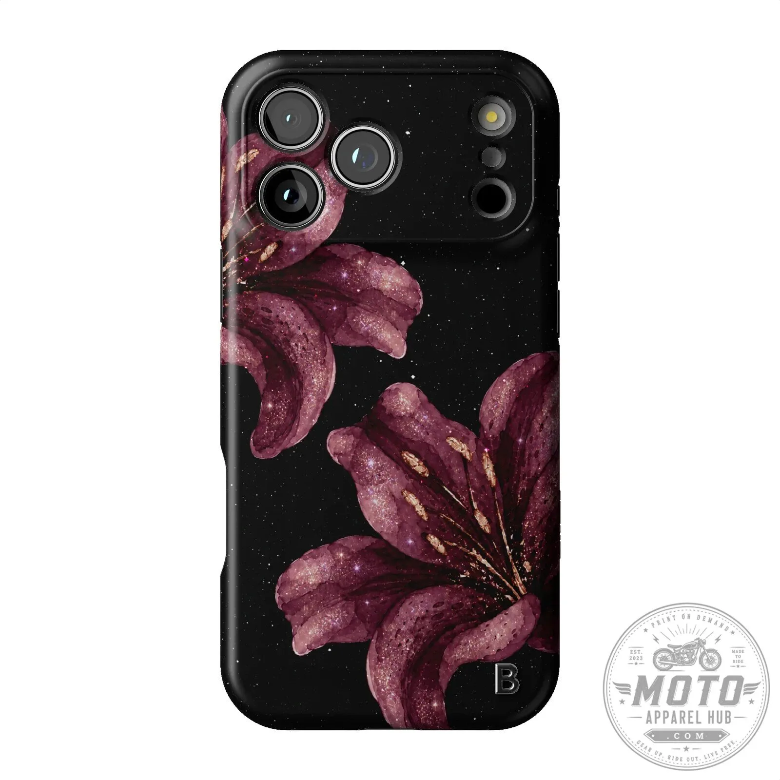 Sparkling Burgundy Floral Design Black Background iPhone Case 14 Sparkling Burgundy Floral Design Black Background iPhone Case