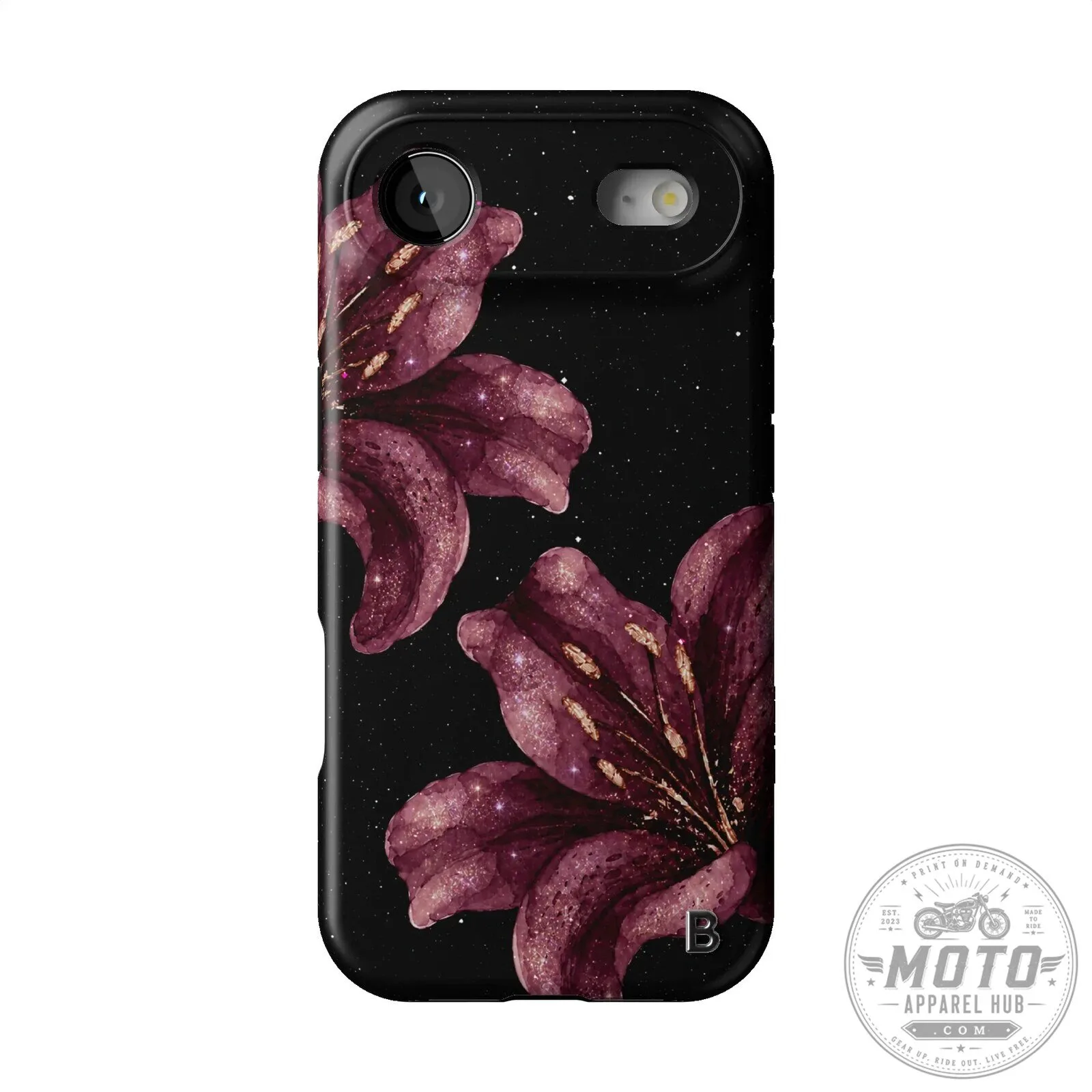 Sparkling Burgundy Floral Design Black Background iPhone Case 15 Sparkling Burgundy Floral Design Black Background iPhone Case