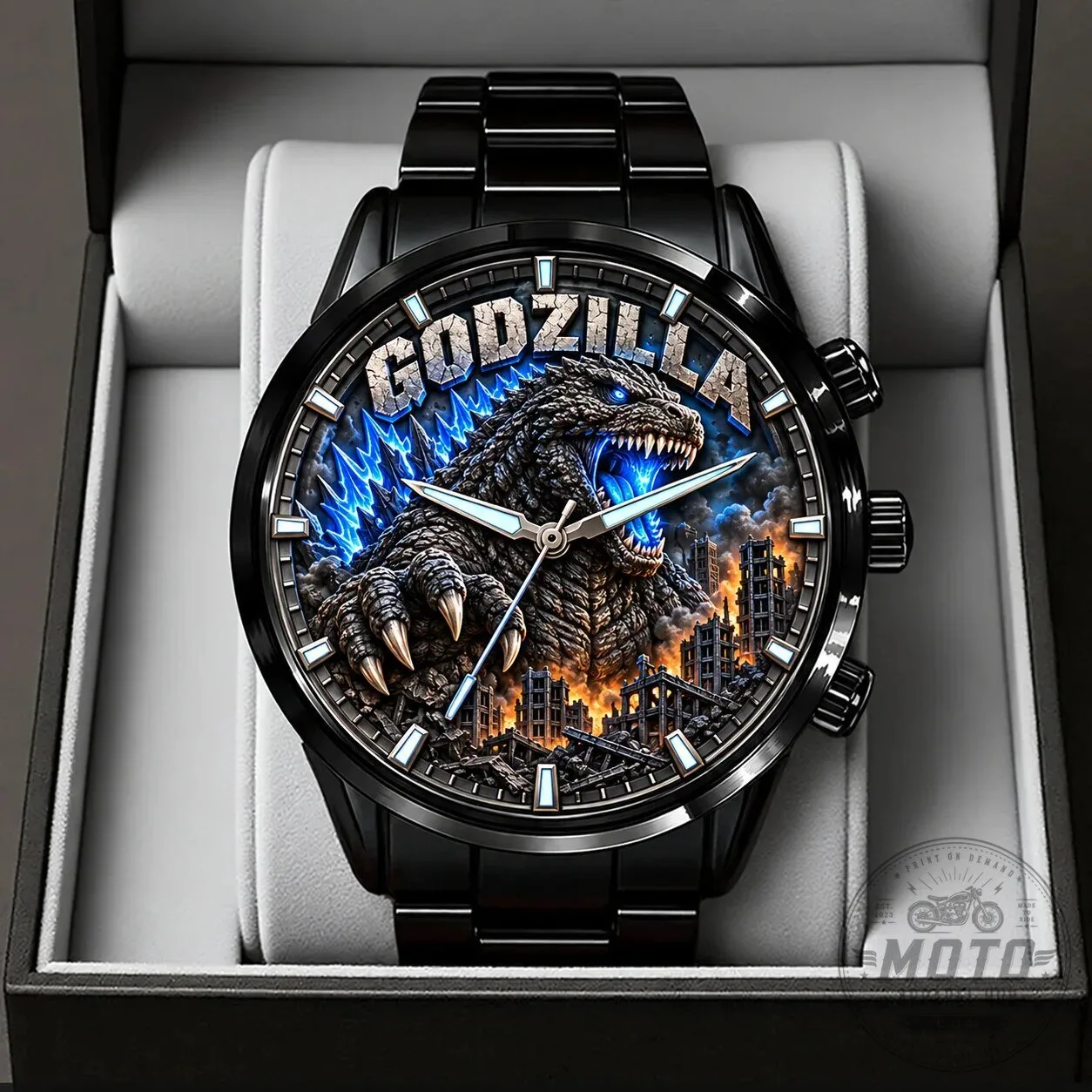 Godzilla King of the Monsters Black Stainless Steel Watch with Atomic Breath