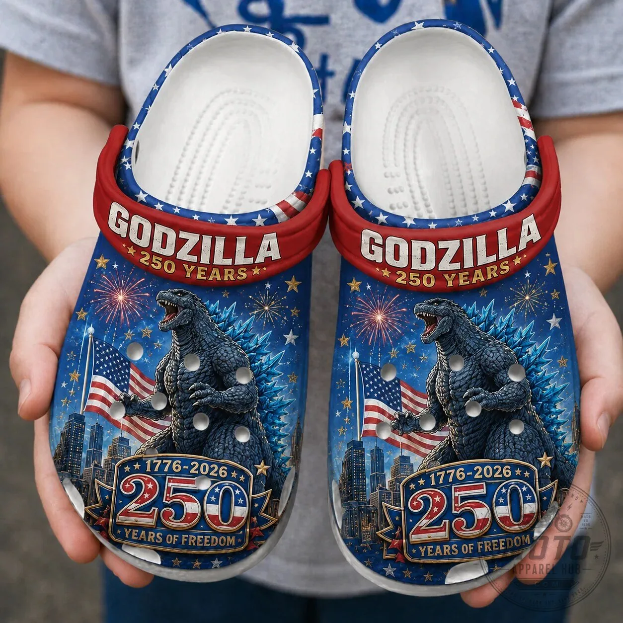 Godzilla 250 Years of Freedom American Flag Clogs