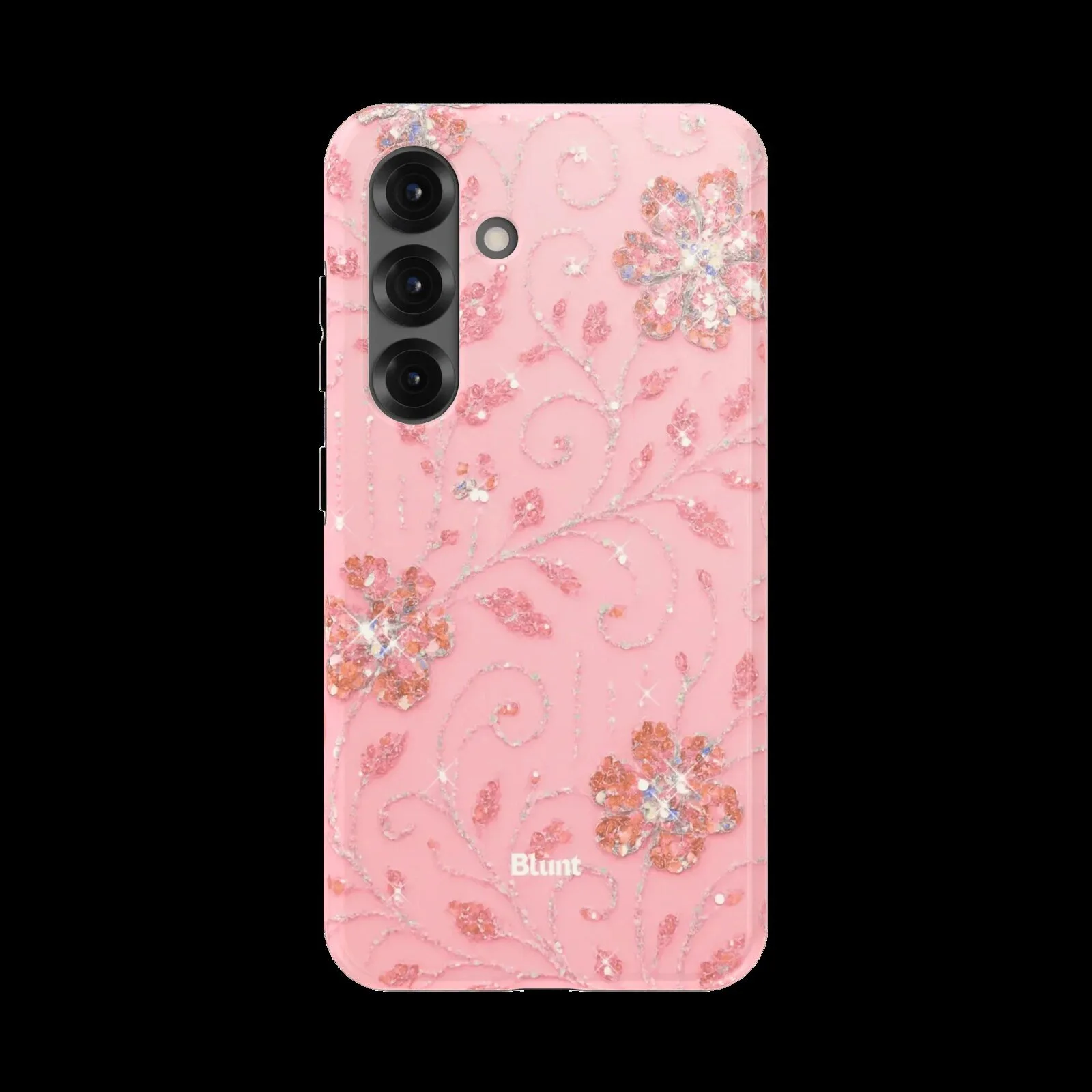Pink Floral Glitter Pattern Samsung Galaxy S23 Ultra Phone Case