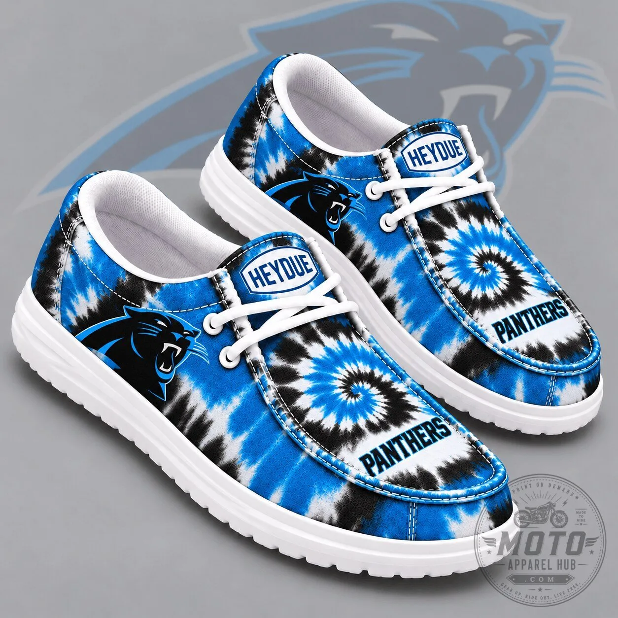 Carolina Panthers NFL Spiral Tie Dye Print Custom Logo Lightweight Loafers Shoes