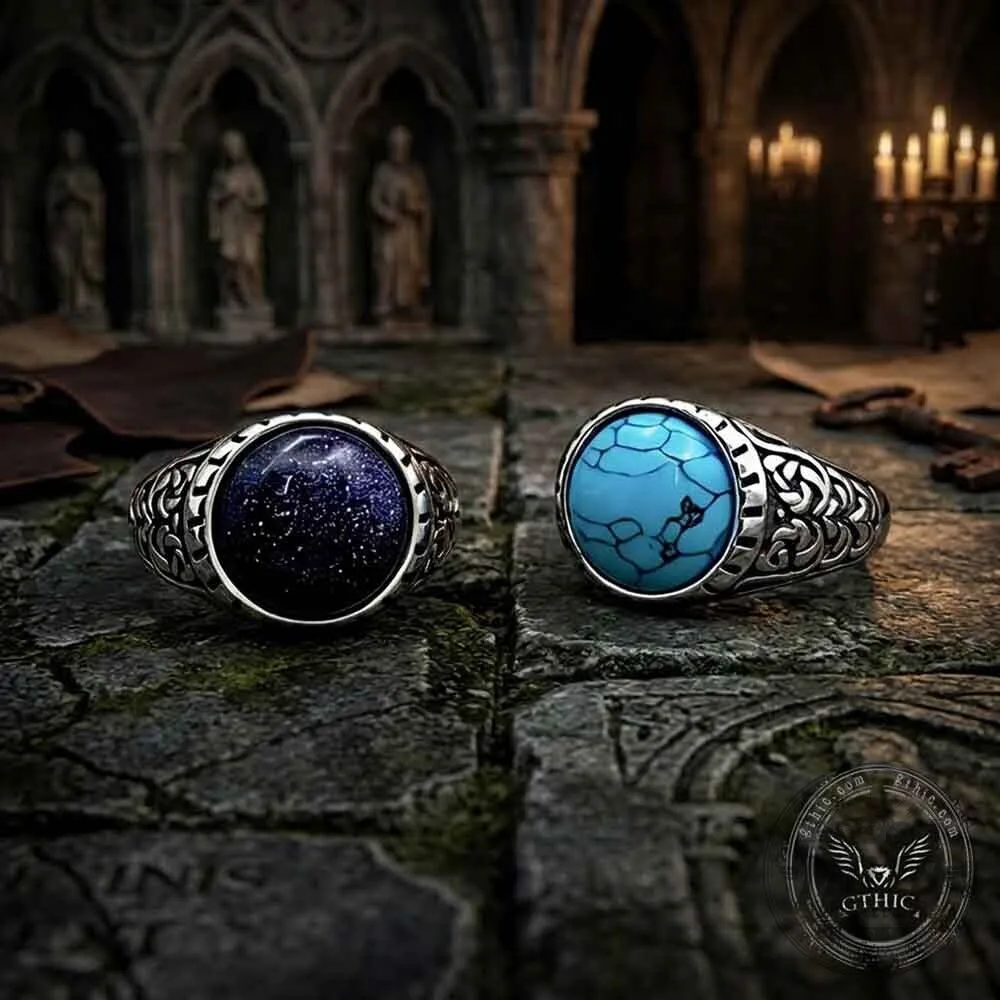 Vintage Patterned Gemstone Stainless Steel Ring with Natural Stone Inlay 11 Vintage Patterned Gemstone Stainless Steel Ring with Natural Stone Inlay