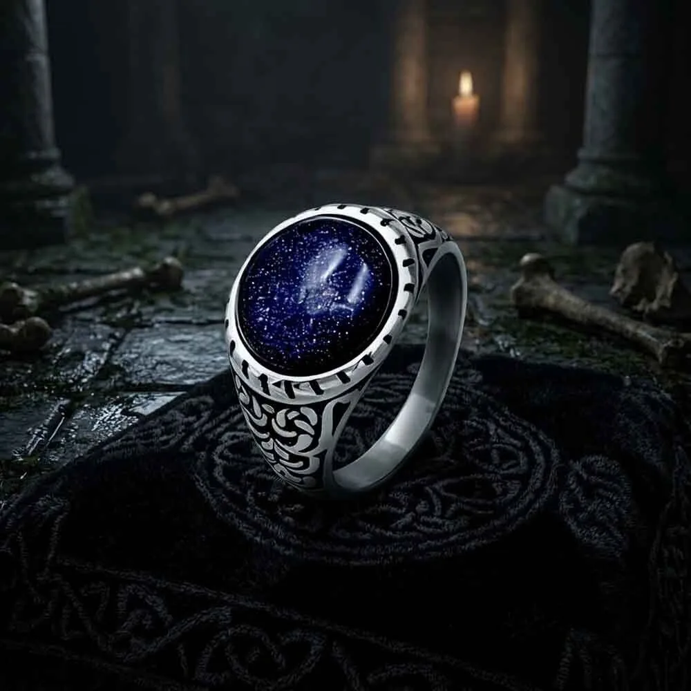 Vintage Patterned Gemstone Stainless Steel Ring with Natural Stone Inlay 14 Vintage Patterned Gemstone Stainless Steel Ring with Natural Stone Inlay
