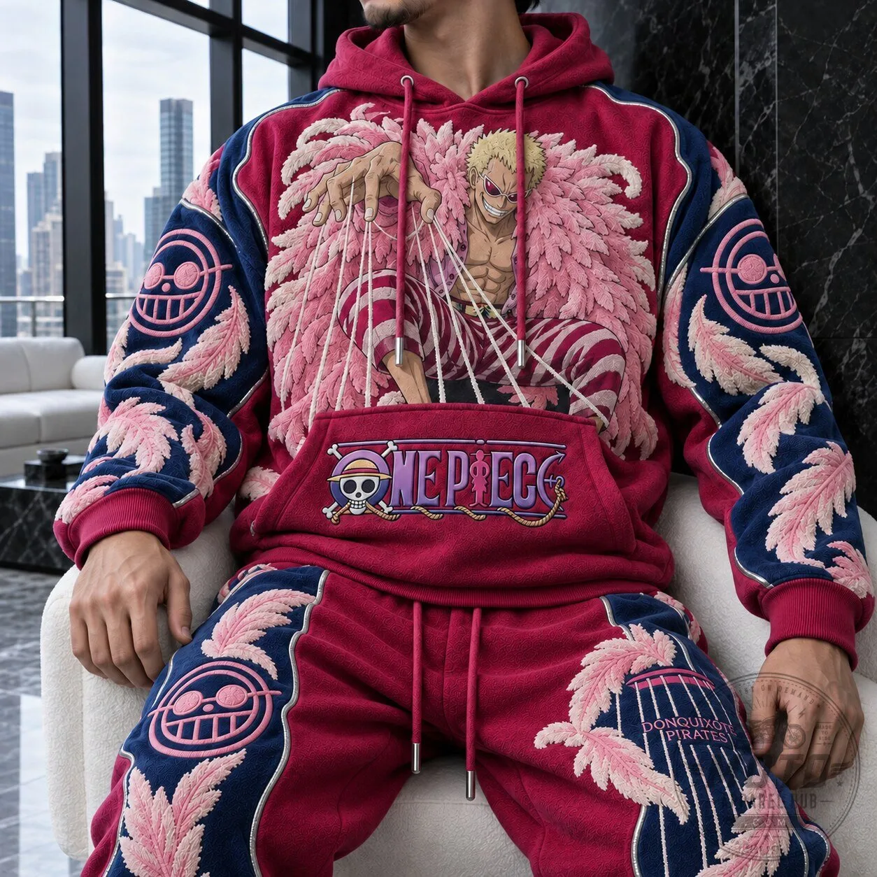 One Piece Donquixote Doflamingo Pirate King Anime Embroidered Hoodie