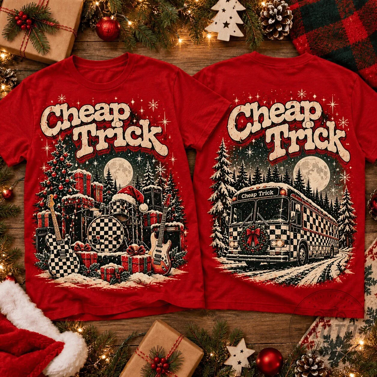 Cheap Trick Christmas Holiday Bus And Drum Set T-Shirt