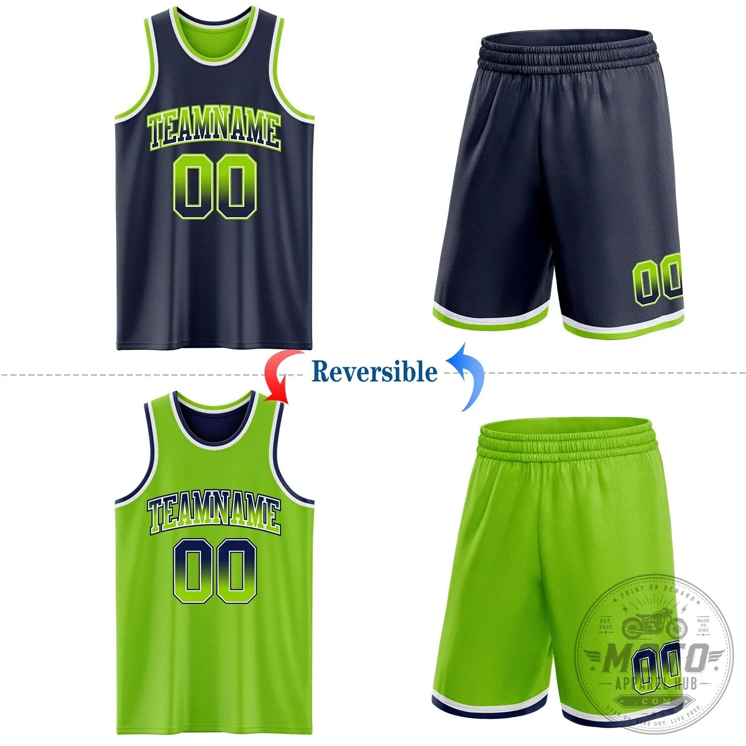 Custom Basketball Jersey Reversible Navy Blue Neon Green Fade Team Uniform 10 Custom Basketball Jersey Reversible Navy Blue Neon Green Fade Team Uniform
