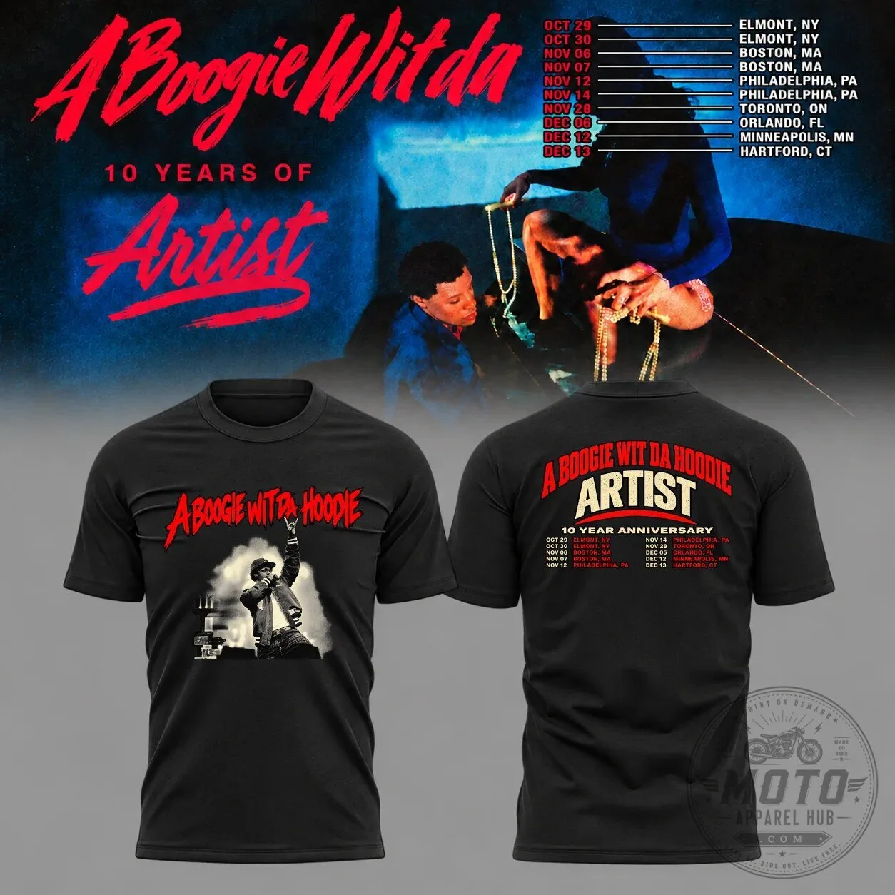 A Boogie Wit Da Hoodie 10 Year Anniversary Artist Tour 2026 Black T-Shirt