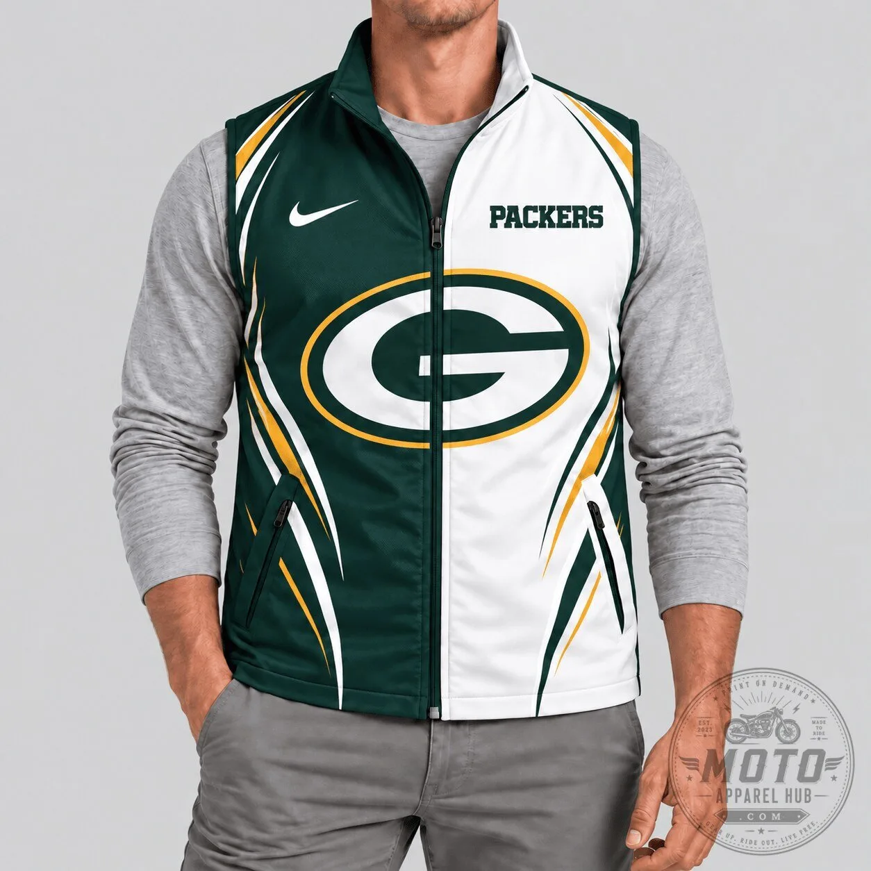Green Bay Packers NFL Football Team Logo Full-Zip Vest for Men