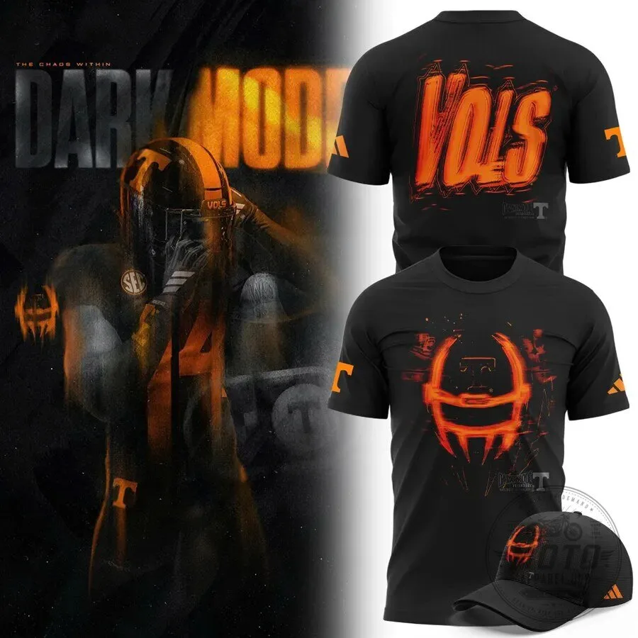 Tennessee Volunteers Dark Mode Football Helmet Graphic Black T-Shirt